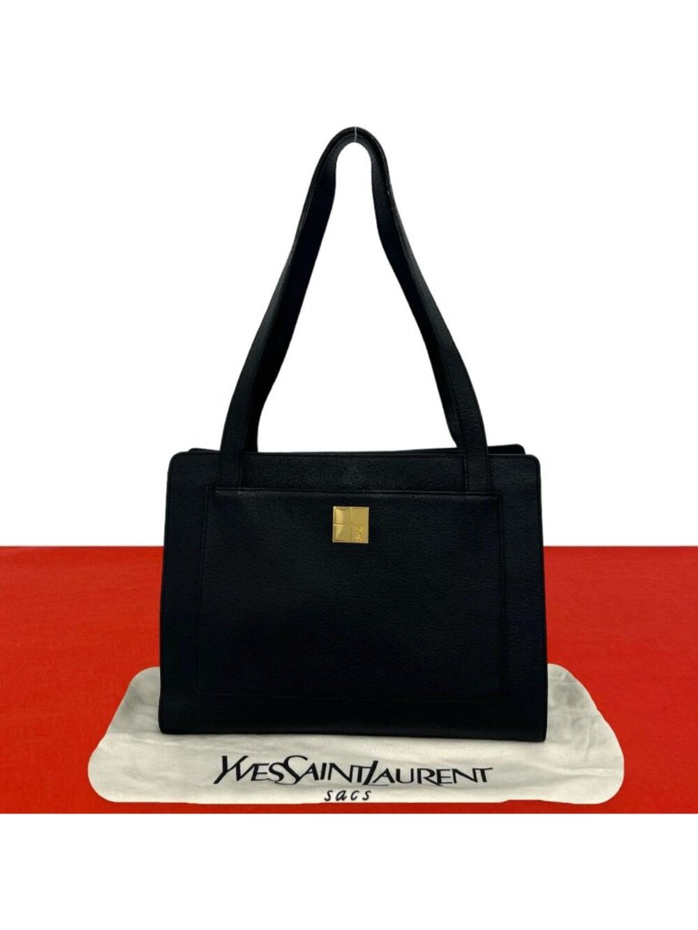 Saint Laurent YSL Logo Leather Tote Shoulder Bag Black